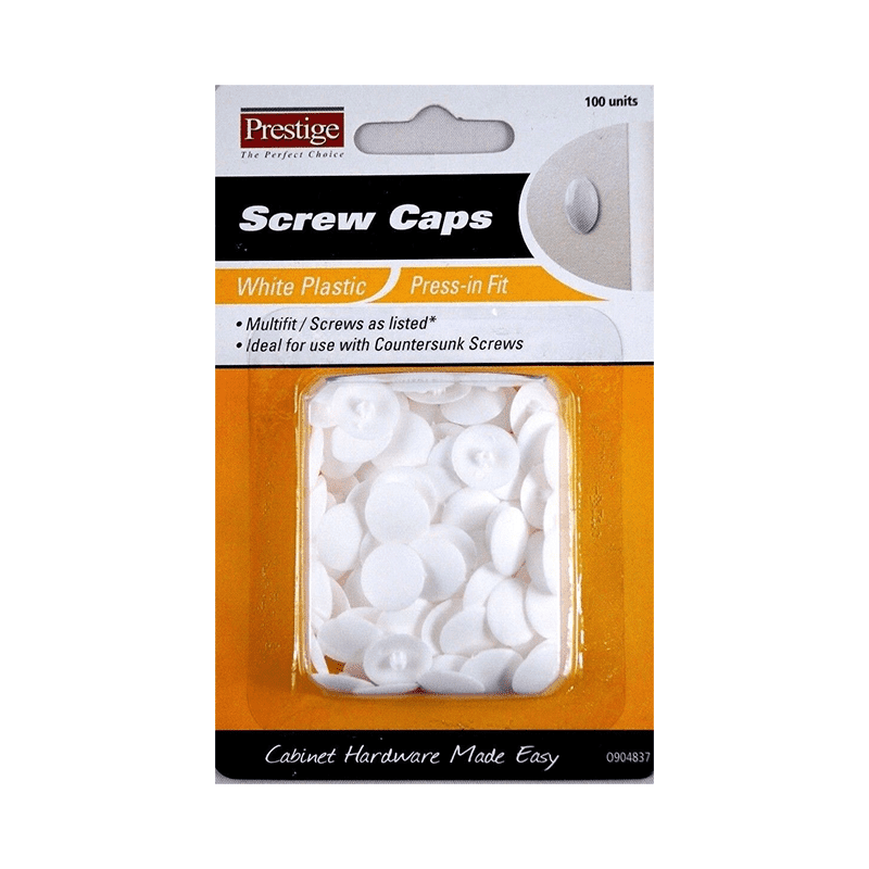 MULTIFIT COUNTERSUNK SCREW CAPS - 100 Press-In fit White Pieces Prestige