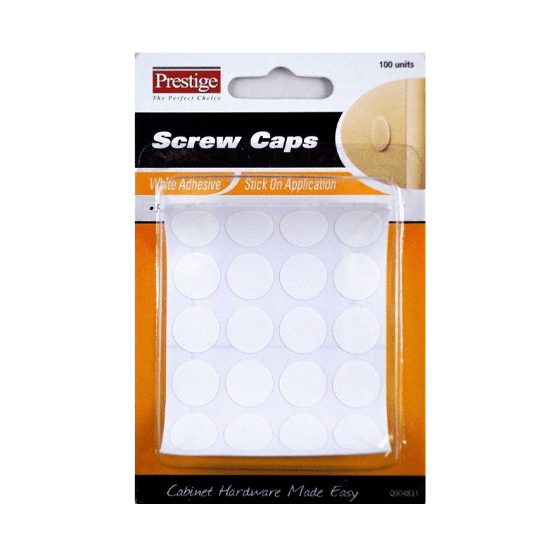 STICK-ON SCREW CAPS Fits Upto 14mm Heads - 100 White Pieces Prestige