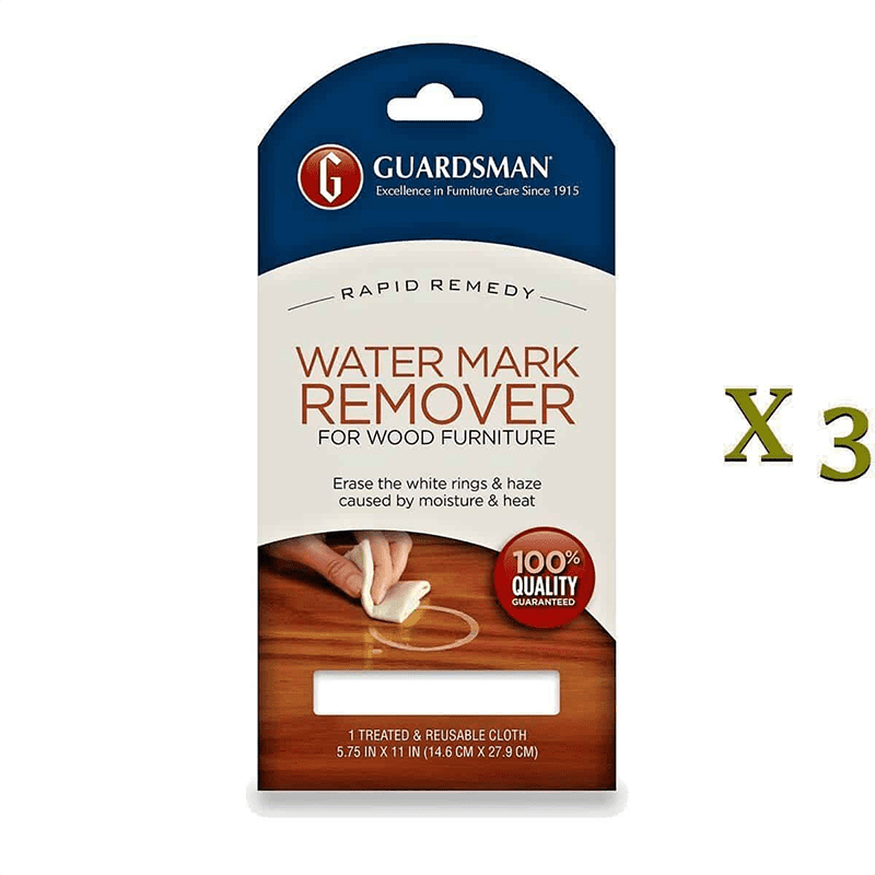 A blue and white packet with a cloth that helps in Removing marks made by liquids & Heat