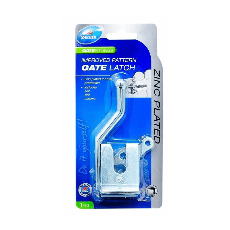 Zenith Zinc Plated Improved Pattern GATE LATCH 100mm Includes Self Drill Screws